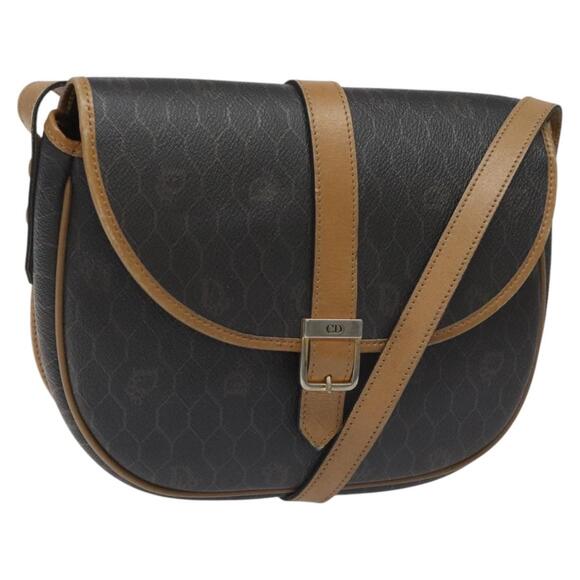 DIOR Honeycomb Canvas Chain Shoulder Bag Pvc Black Gold - Picture 1 of 12